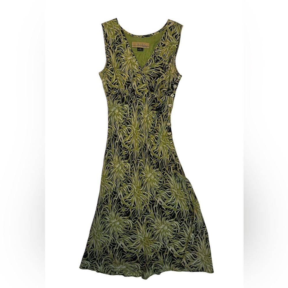 Vintage 2000s Nicole Miller NYC Black & Green Floral Dress - Picture 7 of 14